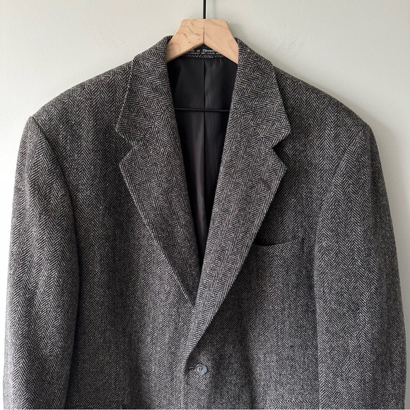 The Crossroads Collection Jacket Mens 46L Gray Herringbone Tweed Blazer Wool - Picture 2 of 16